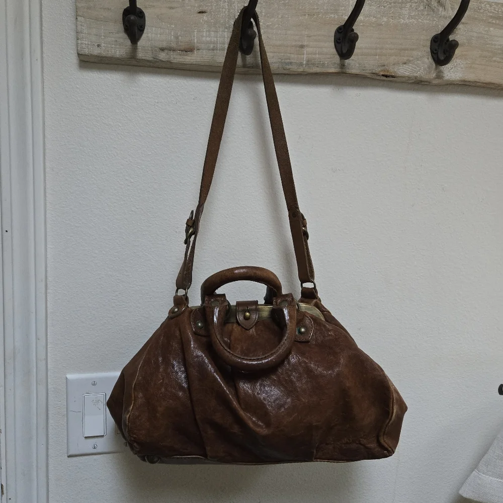 AllSaints Brown Leather Crossbody Satchel